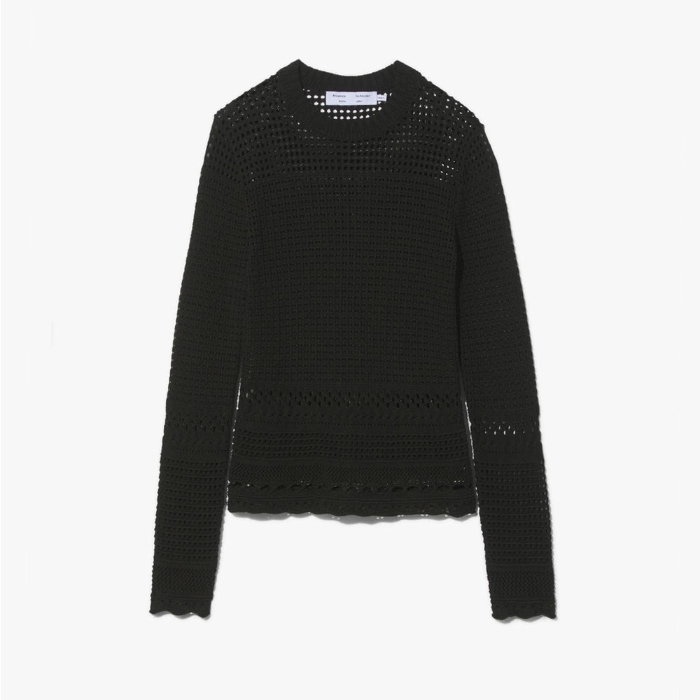 PROENZA SCHOULER WHITE LABEL SILK COTTON POINTELLE TOP IN BLACK
